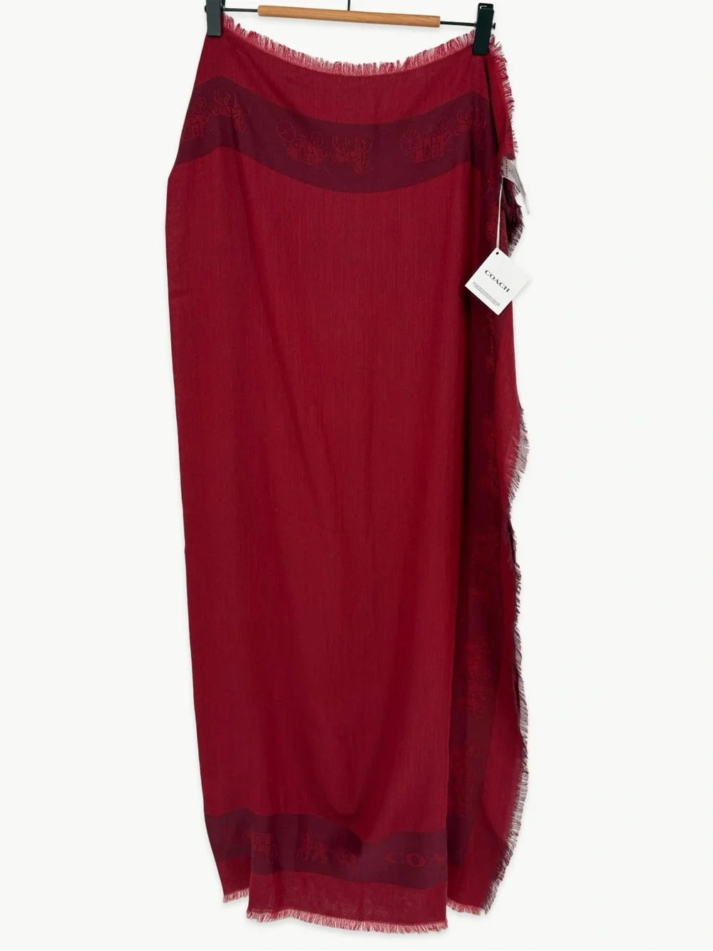 Coach Horse & Carriage Border Oversized Square Scarf 1941 Red NWT